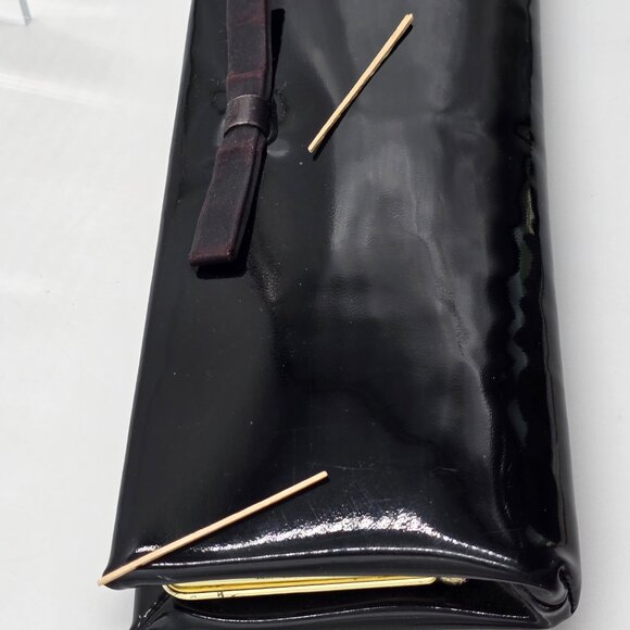 Henry Levine – Vintage Black Patent Clutch / Handbag with Bow Accent - Picture 15 of 16